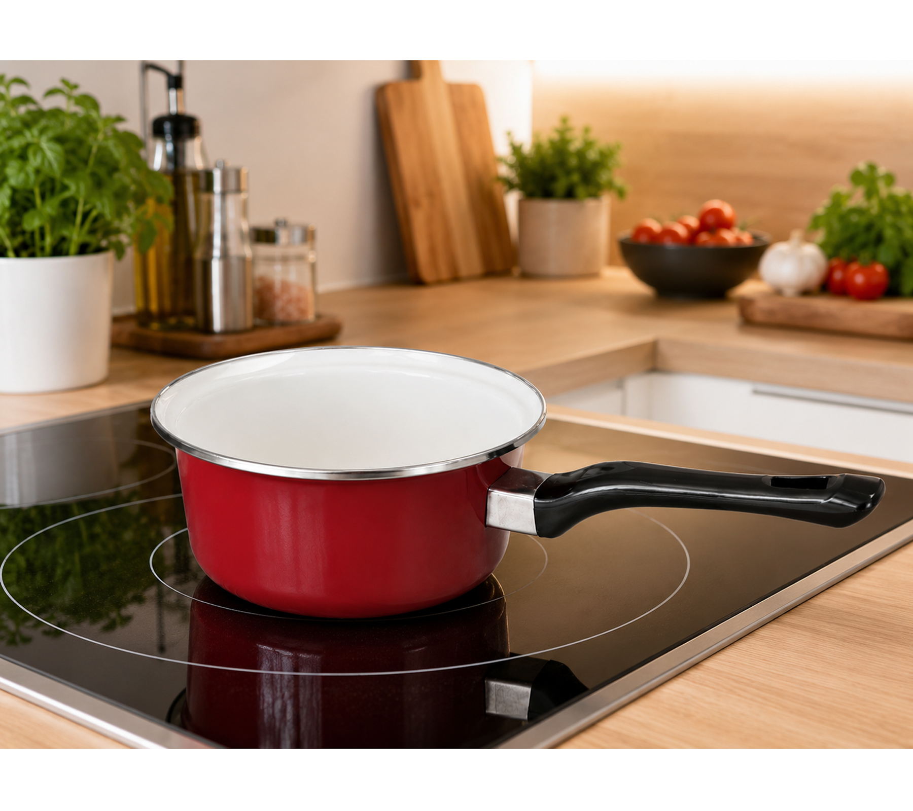 KRÜGER Emaille Stieltopf 16 cm kratzfeste Innenglasur