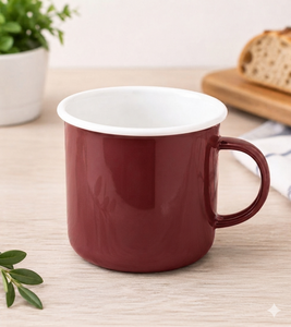 Classic KRÜGER Enamel Mug 350 ml 8 cm – Durable drinking mug made of enameled steel – Heat-resistant – Food-safe – Bordeaux/White
