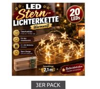 3er Pack Stimmungsvolle LICHTMOMENTE LED-Draht mit Sternen-Motiv Lichterkette mit Timerfunktion 2,1 Meter 20 LEDs warmweiße Mikro-LED-Lämpchen 9843947 Silber
