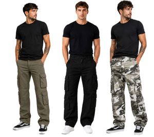 Durable Brandit Pure Vintage Men's Cotton Cargo Trousers – Outdoor & Work Pants with 8 Pockets (Olive Green, Black, or Camouflage)