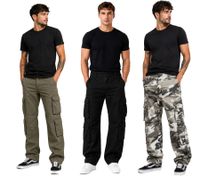 Durable Brandit Pure Vintage Men's Cotton Cargo Trousers – Outdoor & Work Pants with 8 Pockets (Olive Green, Black, or Camouflage)