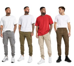 Comfortable URBAN CLASSICS men's cargo trousers made of pure cotton (320 g/m²) – ideal for everyday wear; available in grey, beige, khaki, or brown