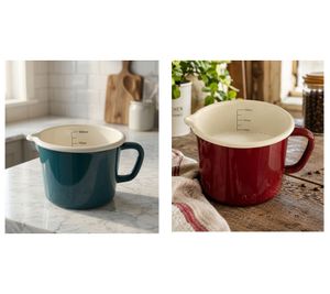 Classic KRÜGER Enamel Milk Pot (1L, 12 cm) with Practical Pouring Spout & Liter Scale – Induction-Compatible (Blue and Red)