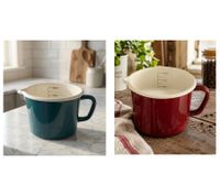 Classic KRÜGER Enamel Milk Pot (1L, 12 cm) with Practical Pouring Spout & Liter Scale – Induction-Compatible (Blue and Red)