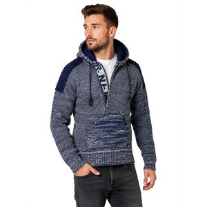 Moderner Herren Strick-Pullover Kapuzen-Sweater Grobstrick-Hoodie Strick-Jacke 13290 Sax-Blau