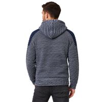 Moderner Herren Strick-Pullover Kapuzen-Sweater Grobstrick-Hoodie Strick-Jacke 13290 Sax-Blau