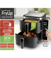 platzsparender GOURMETmaxx Airfryer 10 L Heißluft-Fritteuse mit 2 Kammern und 12 Programme Küchen-Kleingerät klappbares Touchdisplay 2800W Schwarz
