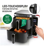 platzsparender GOURMETmaxx Airfryer 10 L Heißluft-Fritteuse mit 2 Kammern und 12 Programme Küchen-Kleingerät klappbares Touchdisplay 2800W Schwarz