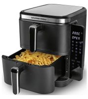 platzsparender GOURMETmaxx Airfryer 10 L Heißluft-Fritteuse mit 2 Kammern und 12 Programme Küchen-Kleingerät klappbares Touchdisplay 2800W Schwarz