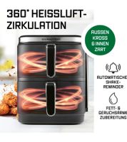 platzsparender GOURMETmaxx Airfryer 10 L Heißluft-Fritteuse mit 2 Kammern und 12 Programme Küchen-Kleingerät klappbares Touchdisplay 2800W Schwarz