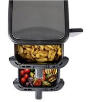 platzsparender GOURMETmaxx Airfryer 10 L Heißluft-Fritteuse mit 2 Kammern und 12 Programme Küchen-Kleingerät klappbares Touchdisplay 2800W Schwarz
