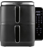 platzsparender GOURMETmaxx Airfryer 10 L Heißluft-Fritteuse mit 2 Kammern und 12 Programme Küchen-Kleingerät klappbares Touchdisplay 2800W Schwarz