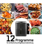 platzsparender GOURMETmaxx Airfryer 10 L Heißluft-Fritteuse mit 2 Kammern und 12 Programme Küchen-Kleingerät klappbares Touchdisplay 2800W Schwarz