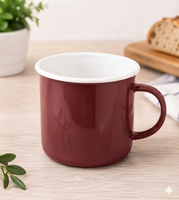 Tazza in smalto classica KRÜGER 350 ml, 8 cm – Resistente tazza in acciaio smaltato – Resistente al calore – Idonea al contatto con alimenti – Blu petrolio/Bianco o Bordeaux/Bianco