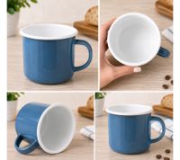 Tazza in smalto classica KRÜGER 350 ml, 8 cm – Resistente tazza in acciaio smaltato – Resistente al calore – Idonea al contatto con alimenti – Blu petrolio/Bianco o Bordeaux/Bianco
