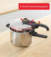 Tefal Secure Trendy Schnellkochtopf 6L mit 2-Stufen-Garregler Intensivstufe 117°C Schonstufe 112°C Induktions-Kapselboden für alle Herdarten Edelstahl-Top P2580703 Silber