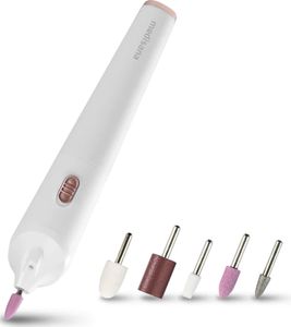 Set eléctrico de manicura y pedicura medisana MP 900 con 5 accesorios y luz LED de precisión para una visibilidad óptima y una aplicación precisa (85156, blanco)