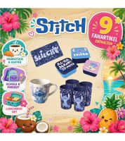 Coffret Cadeau Disney Stitch avec 9 Articles pour Fans – 4 Gobelets, 1 Mug en Porcelaine, 3 Boîtes à Déjeuner et 1 Planche à Plateau