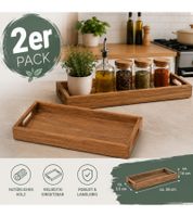 Lot économique de 2 – Magnifique plateau en bois de manguier avec poignées ; plateau de service et de petit-déjeuner en bois, env. 34 × 16 × 3,5 cm, marron