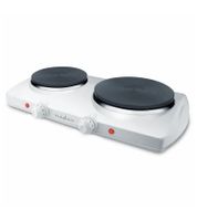 Piastra elettrica doppia Nedis con bruciatori in ghisa da 15,5 e 18,5 cm, 2300 W, KAEP251EWT2, bianca