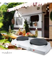 Piastra elettrica doppia Nedis con bruciatori in ghisa da 15,5 e 18,5 cm, 2300 W, KAEP251EWT2, bianca