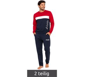 Completo da casa da uomo Australian Homewear: maglia a maniche lunghe in cotone e pantaloni con logo AF74, blu scuro/rosso/bianco