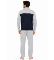 Australian Herren Lounge-Wear-Set 2-teilig Baumwoll Sweat-Jacke & Jogginghose mit Logo-Schriftzug AF67 Grau/Dunkelblau/Weiß
