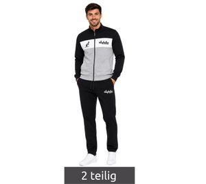 Australian Herren Lounge-Wear-Set 2-teilig Baumwoll Sweat-Jacke & Jogginghose mit Logo-Schriftzug AF67 Grau/Schwarz/Weiß