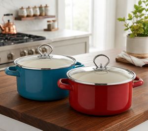 KRÜGER Emaille Kochtopf mit Glasdeckel 16 cm 1,8 Liter Fleisch-Topf für alle Herdarten inkl. Induktion in Petrol-Blau oder Bordeaux-Rot