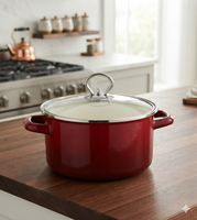 KRÜGER Emaille Kochtopf mit Glasdeckel 16 cm 1,8 Liter Fleisch-Topf für alle Herdarten inkl. Induktion in Petrol-Blau oder Bordeaux-Rot