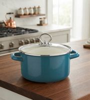 KRÜGER Emaille Kochtopf mit Glasdeckel 16 cm 1,8 Liter Fleisch-Topf für alle Herdarten inkl. Induktion in Petrol-Blau oder Bordeaux-Rot