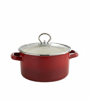 KRÜGER Emaille Kochtopf mit Glasdeckel 16 cm 1,8 Liter Fleisch-Topf für alle Herdarten inkl. Induktion in Petrol-Blau oder Bordeaux-Rot