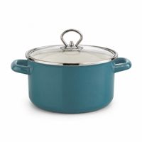 KRÜGER Emaille Kochtopf mit Glasdeckel 16 cm 1,8 Liter Fleisch-Topf für alle Herdarten inkl. Induktion in Petrol-Blau oder Bordeaux-Rot