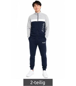 Completo da casa da uomo Australian Homewear: felpa in cotone e pantaloni da jogging con logo AF73, grigio melange/blu scuro/bianco