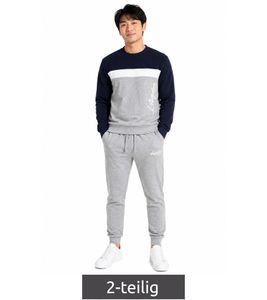 Australian Herren Lounge-Wear-Set 2-teilig Baumwoll Sweater & Jogginghose mit Logo-Schriftzug AF74 Grau meliert/Dunkelblau/Weiß