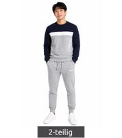 Australian Herren Lounge-Wear-Set 2-teilig Baumwoll Sweater & Jogginghose mit Logo-Schriftzug AF74 Grau meliert/Dunkelblau/Weiß