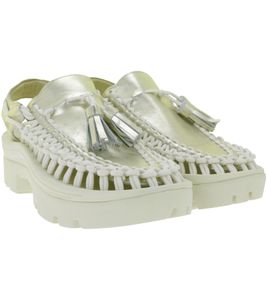 Sandalias de plataforma unisex KEEN UNEEK PLT Tassel: sandalias casuales y modernas con un innovador diseño de dos cordones 1030338 Champagne Gold/Star White