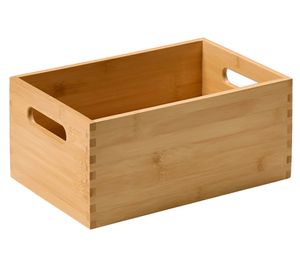 Scatola portaoggetti in bambù KESPER 28,5 x 18,5 x 13 cm, scatola in legno con manici, colore naturale **Articolo di seconda scelta - Testato e perfettamente funzionante** Marrone