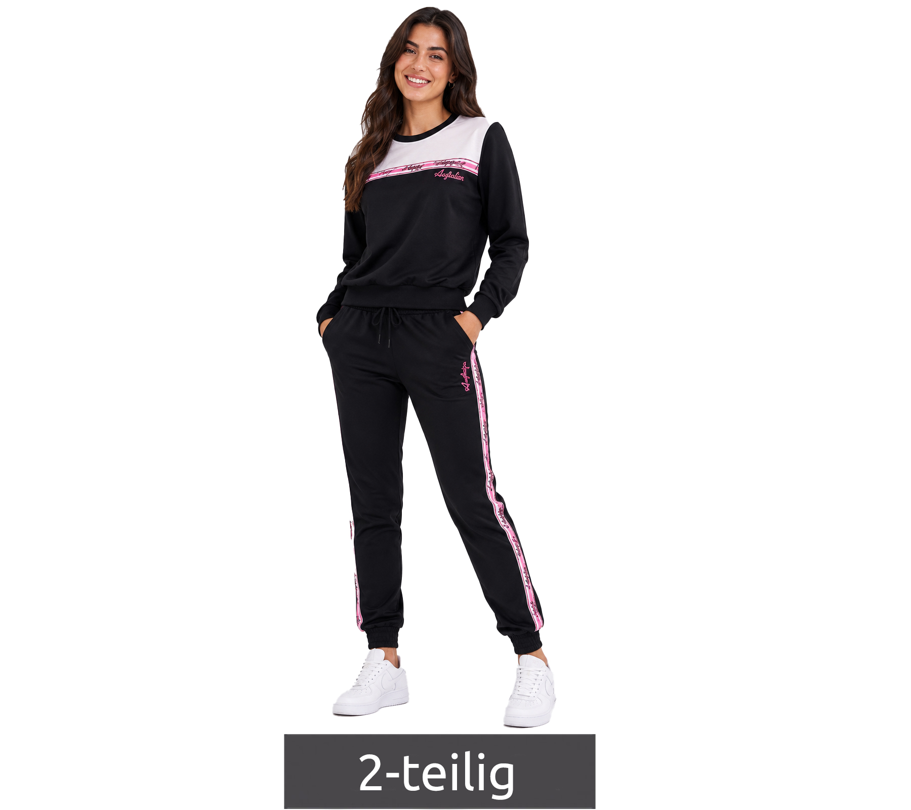 Modern Australian Women's 2-Piece Homewear & Leisure Jogging Suit (Sweatshirt & Joggers) AF 43 – Black/Pink