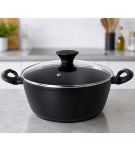 Russell Hobbs Suppen-Topf mit Glasdeckel 24 cm ca. 4 Liter Kochtopf **B-Ware – geprüft & funktionell einwandfrei** RH03481PMFOB Schwarz