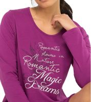 2er Pack langes Damen Nacht-Kleid Pyjama mit Schlitz Nachthemd mit Statement-Print Baumwoll-Kleid Violett