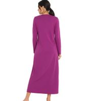 2er Pack langes Damen Nacht-Kleid Pyjama mit Schlitz Nachthemd mit Statement-Print Baumwoll-Kleid Violett