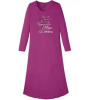 2er Pack langes Damen Nacht-Kleid Pyjama mit Schlitz Nachthemd mit Statement-Print Baumwoll-Kleid Violett
