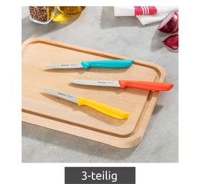 3-teiliges Tefal Edelstahl Messer-Set mit gezahntes Universalmesser Schälmesser und gezahntes Schälmesser Küchenmesser **B-Ware – geprüft & funktionell einwandfrei** Gelb/Blau/Rot