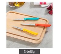 3-teiliges Tefal Edelstahl Messer-Set mit gezahntes Universalmesser Schälmesser und gezahntes Schälmesser Küchenmesser **B-Ware – geprüft & funktionell einwandfrei** Gelb/Blau/Rot