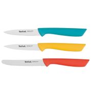 3-teiliges Tefal Edelstahl Messer-Set mit gezahntes Universalmesser Schälmesser und gezahntes Schälmesser Küchenmesser **B-Ware – geprüft & funktionell einwandfrei** Gelb/Blau/Rot