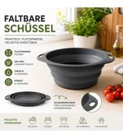 DR HOME DIVISION Faltbare Silikon Schüssel ca. 3,5 L – Platzsparende Faltschüssel mit praktischen Griffen 9499579 **B-Ware – geprüft & funktionell einwandfrei** in Dunkelgrau