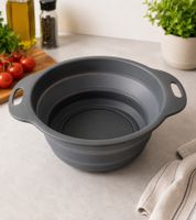 DR HOME DIVISION Faltbare Silikon Schüssel ca. 3,5 L – Platzsparende Faltschüssel mit praktischen Griffen 9499579 **B-Ware – geprüft & funktionell einwandfrei** in Dunkelgrau