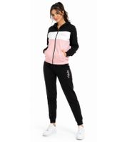 Australian Damen Lounge-Wear-Set 2-teilig Baumwoll Sweat-Jacke & Jogginghose mit Logo-Schriftzug AF42 Schwarz/Rosa/Weiß