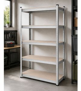 PUREWORK Schwerlastregal mit 5 Regalböden bis zu 175 kg pro Regalboden Metall-Regal 180x90x40cm **B-Ware – geprüft & funktionell einwandfrei** Silber